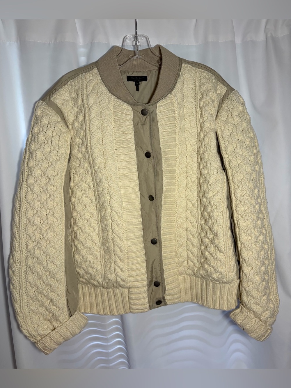 RAG & BONE Mixed Media Bomber Jacket size L in Natural
